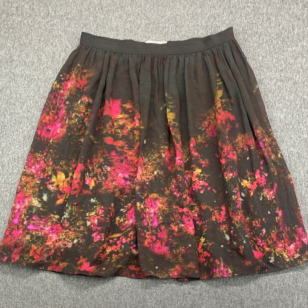 ERDEM Dark Floral Sheer Layer Pleated Skirt 100% SILK - Size US 10